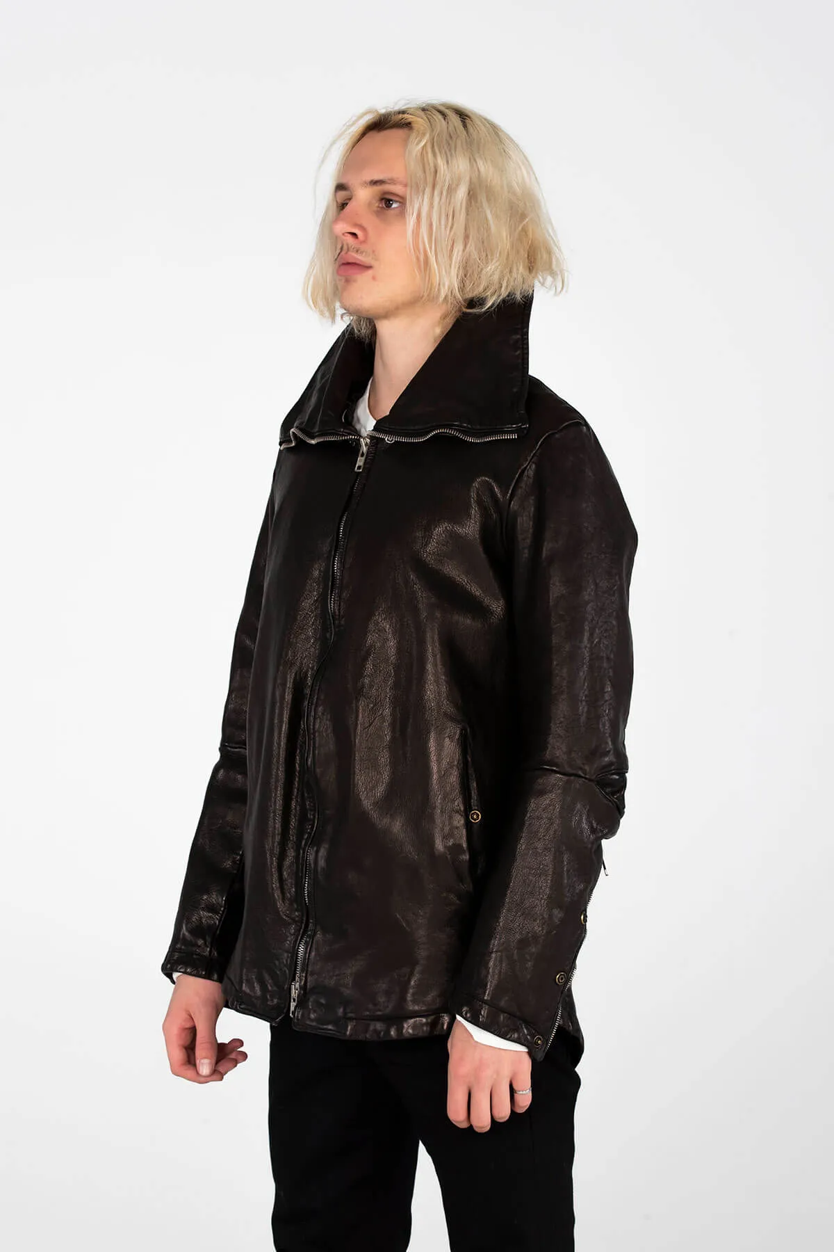 EXAGGERATED NECK LEATHER JACKET