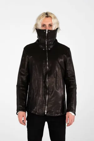 EXAGGERATED NECK LEATHER JACKET