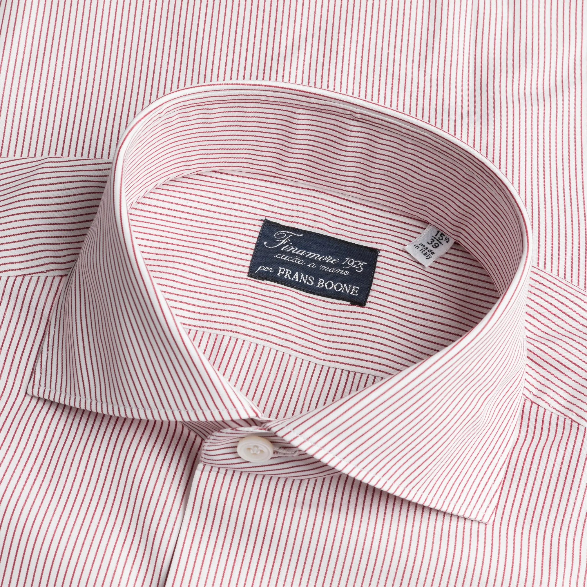 Finamore Milano Shirt Eduardo Collar Alumo Burgundy Pencil Stripe