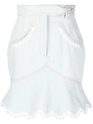 floral-embroidered denim peplum skirt