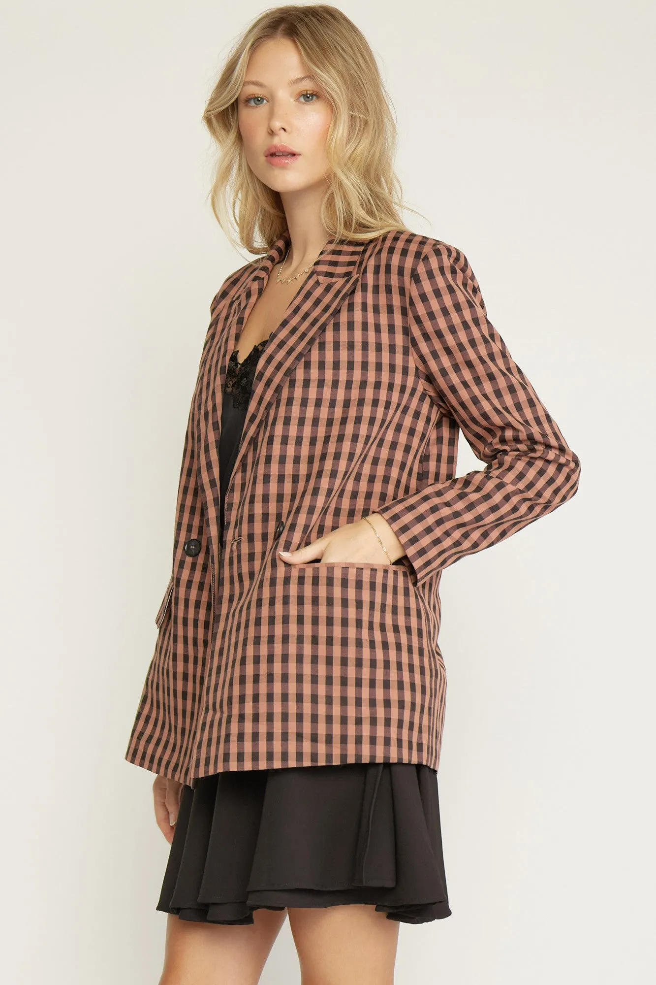 Gingham print blazer