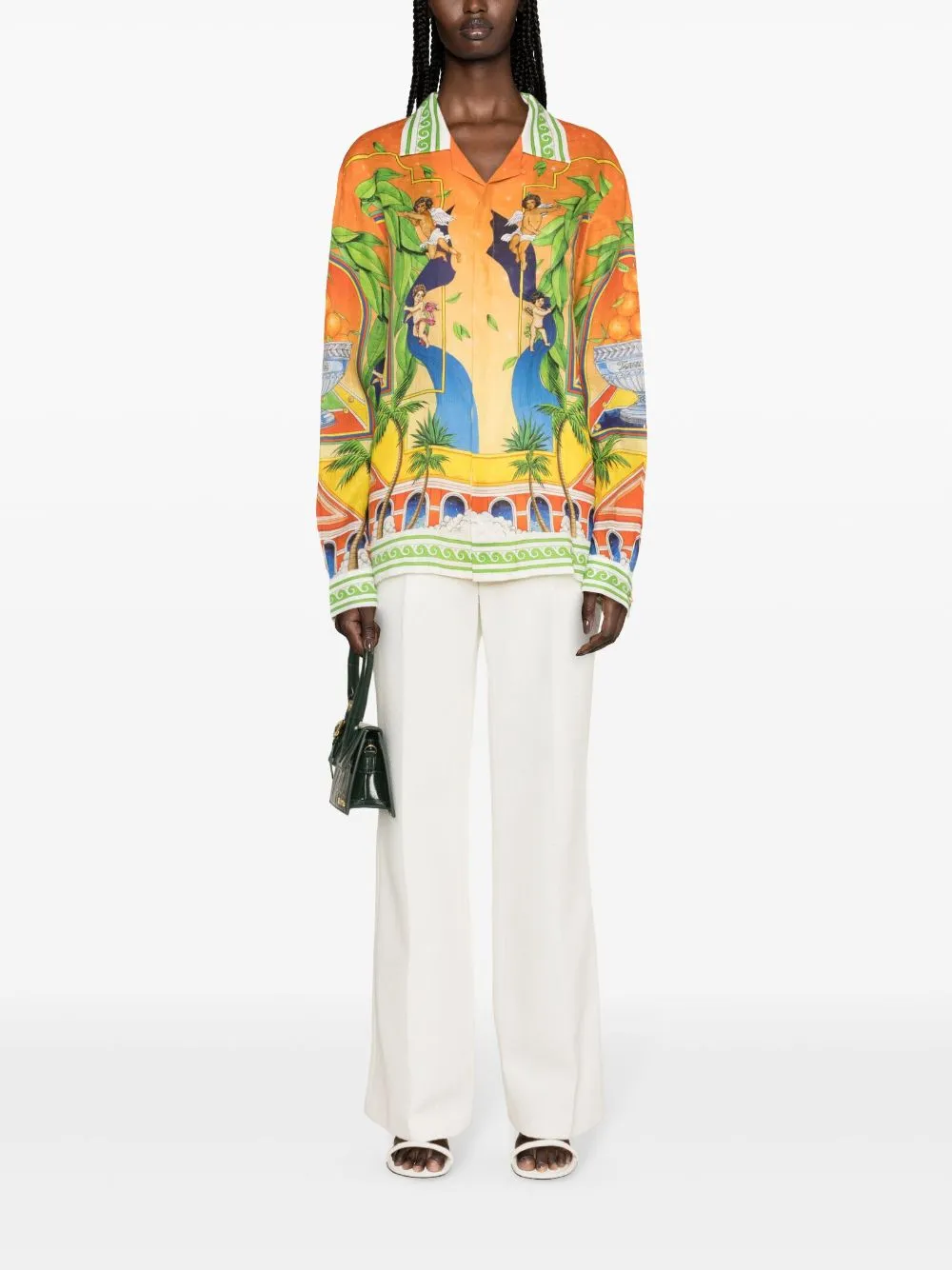 graphic-print linen shirt