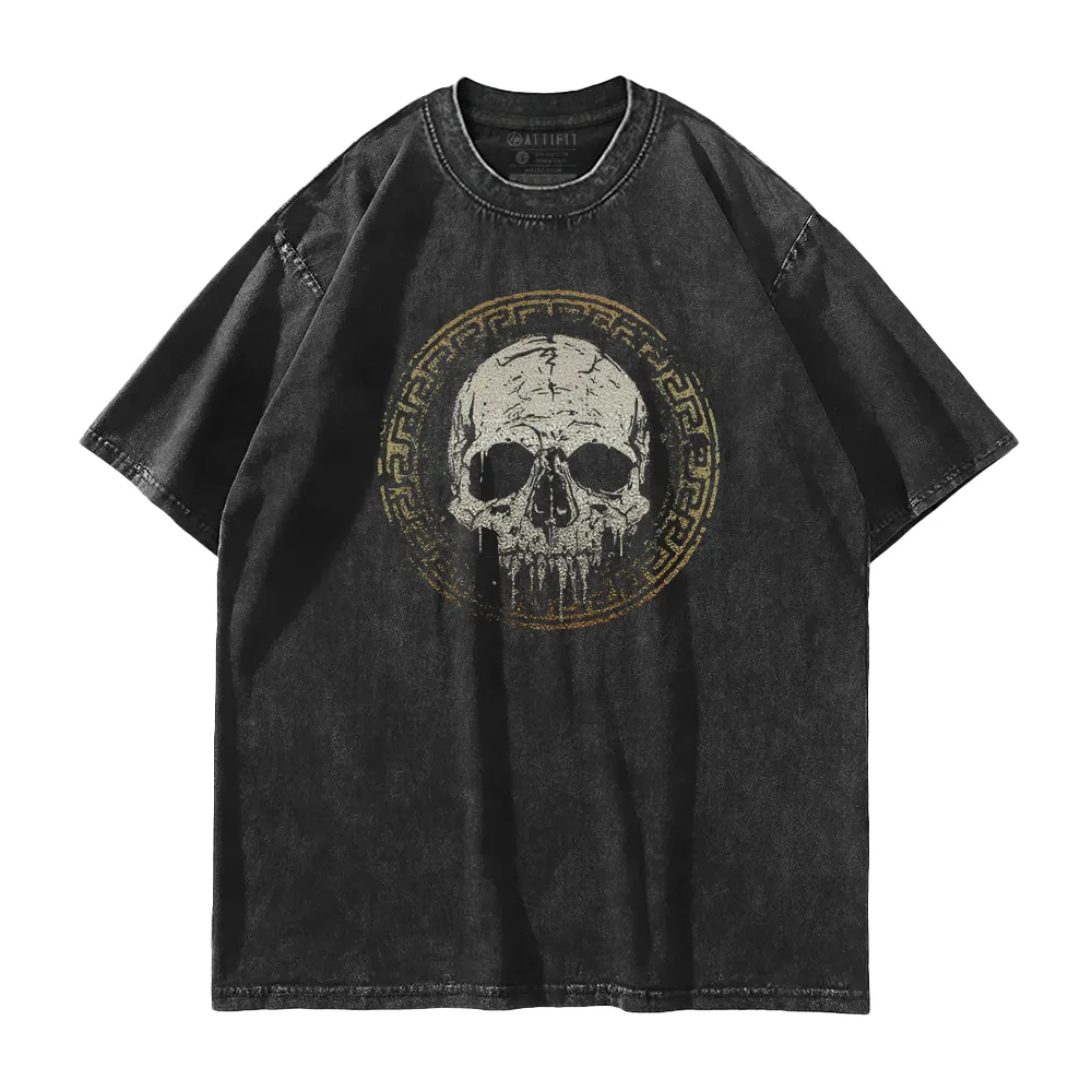 Greece Fretwork Totem Skull Washed T-Shirt