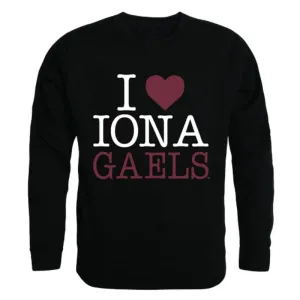 I Love Iona College Gaels Crewneck Pullover Sweatshirt Sweater
