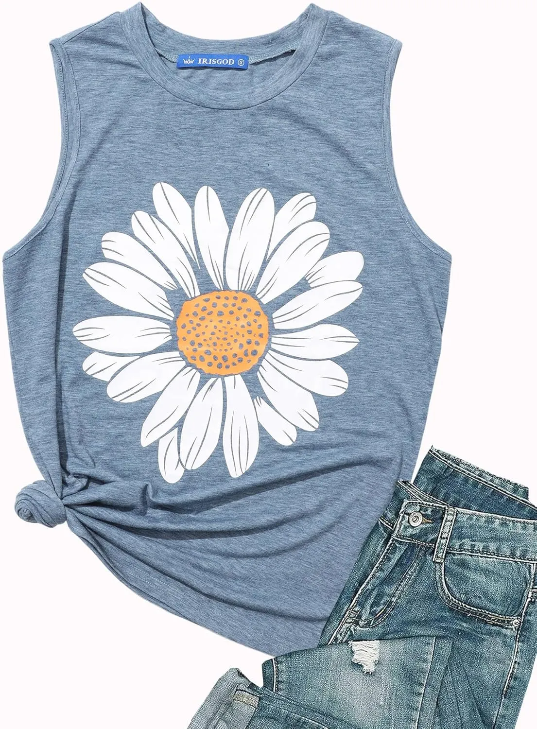 IRISGOD Womens Tank Tops Loose Fit Summer Cute Graphic Sleeveless Shirts Workout Basic Tunic