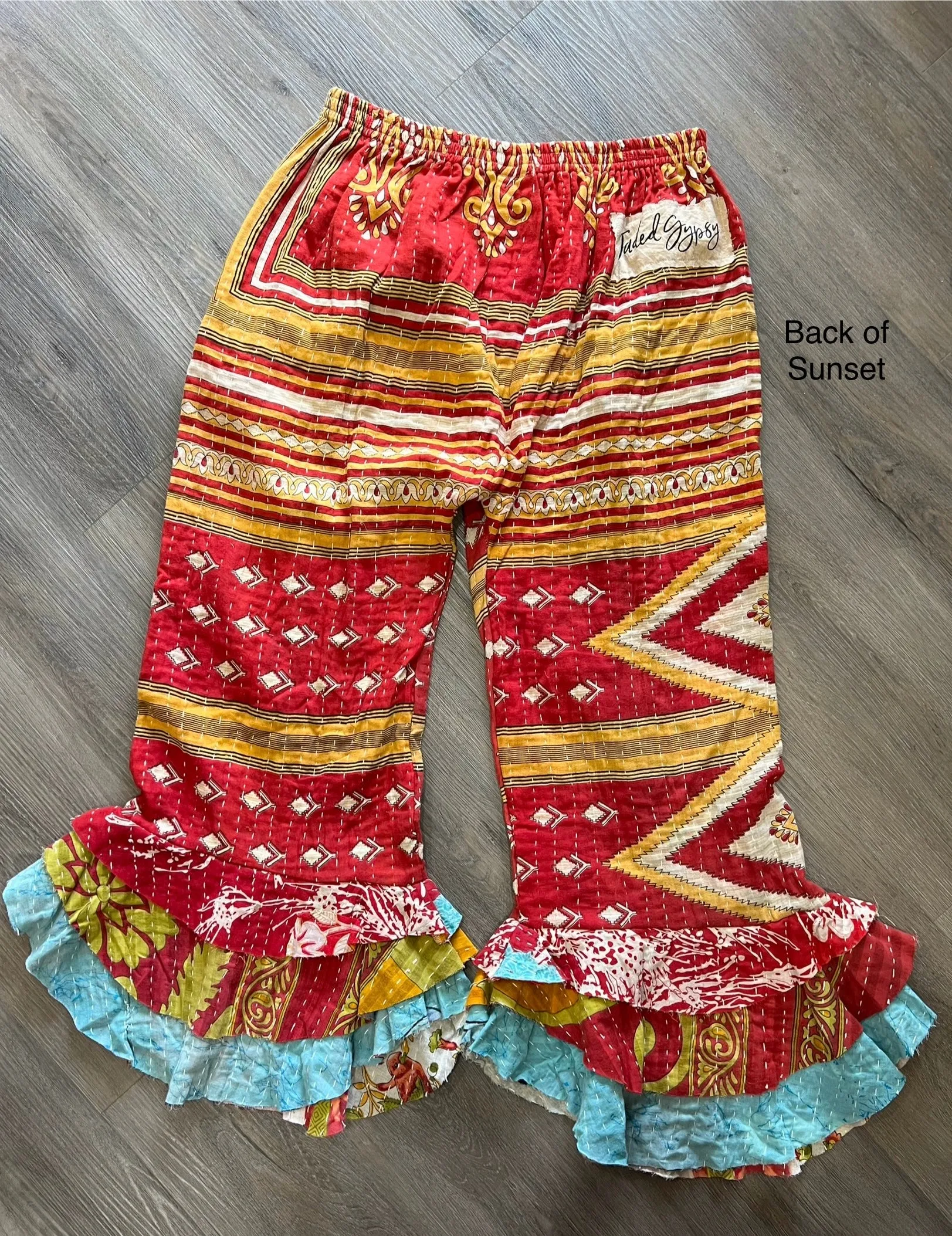 Kantha Sunrise Ruffle Pant "Sunset" by Jaded Gypsy