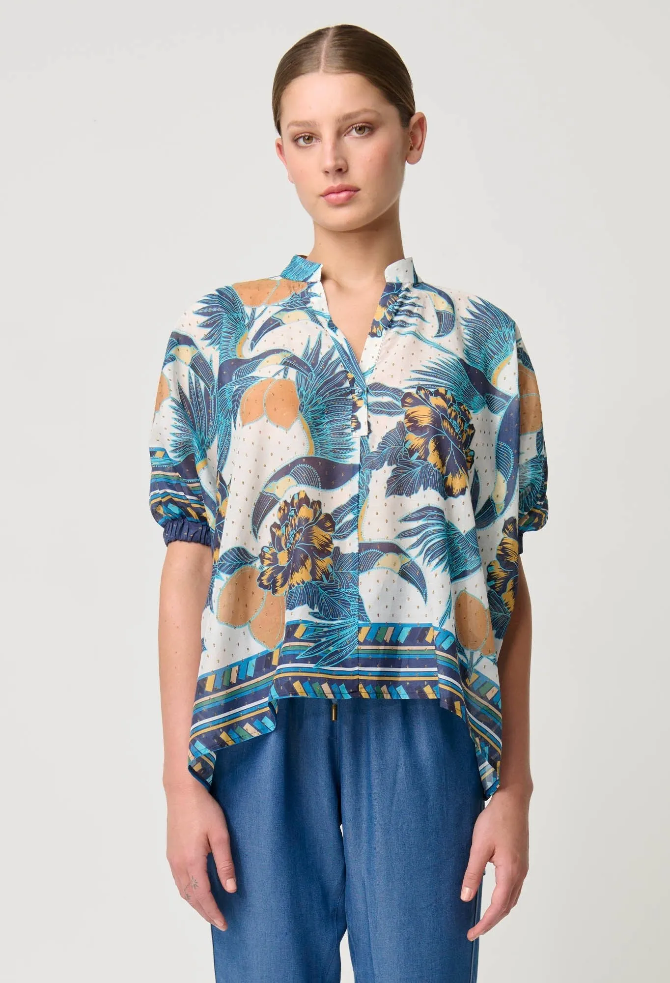 Kimona Cotton Silk Scarf Hem Top