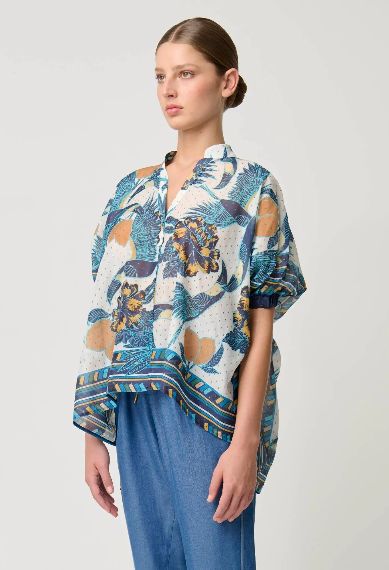 Kimona Cotton Silk Scarf Hem Top