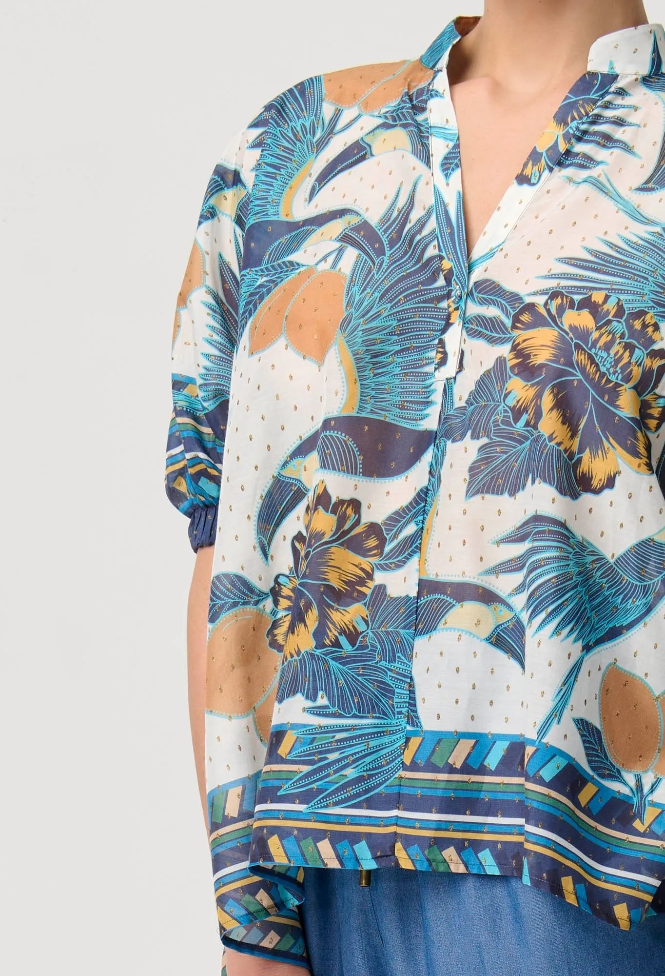 Kimona Cotton Silk Scarf Hem Top