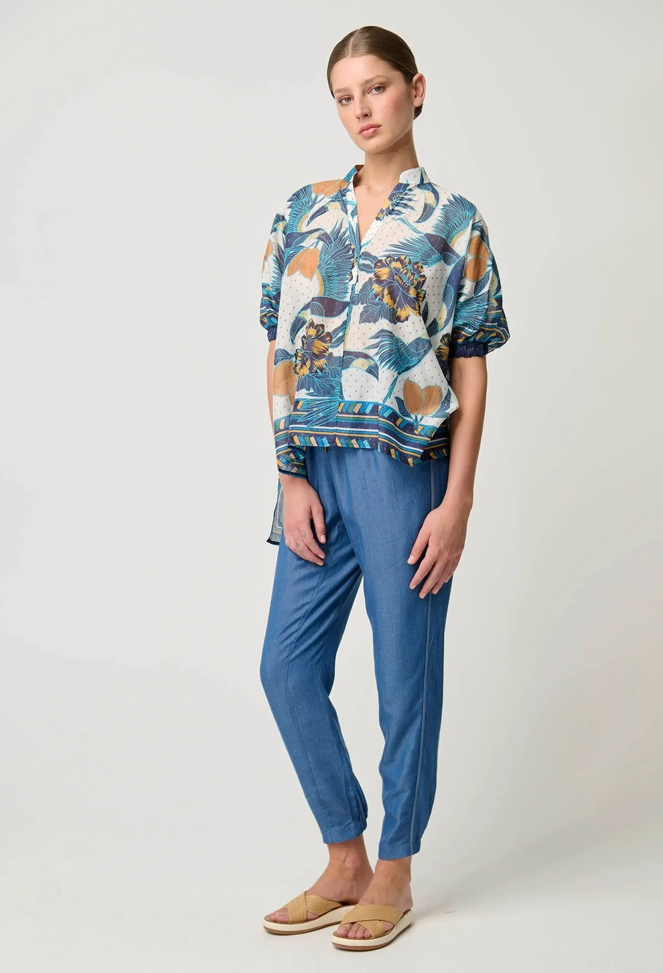 Kimona Cotton Silk Scarf Hem Top
