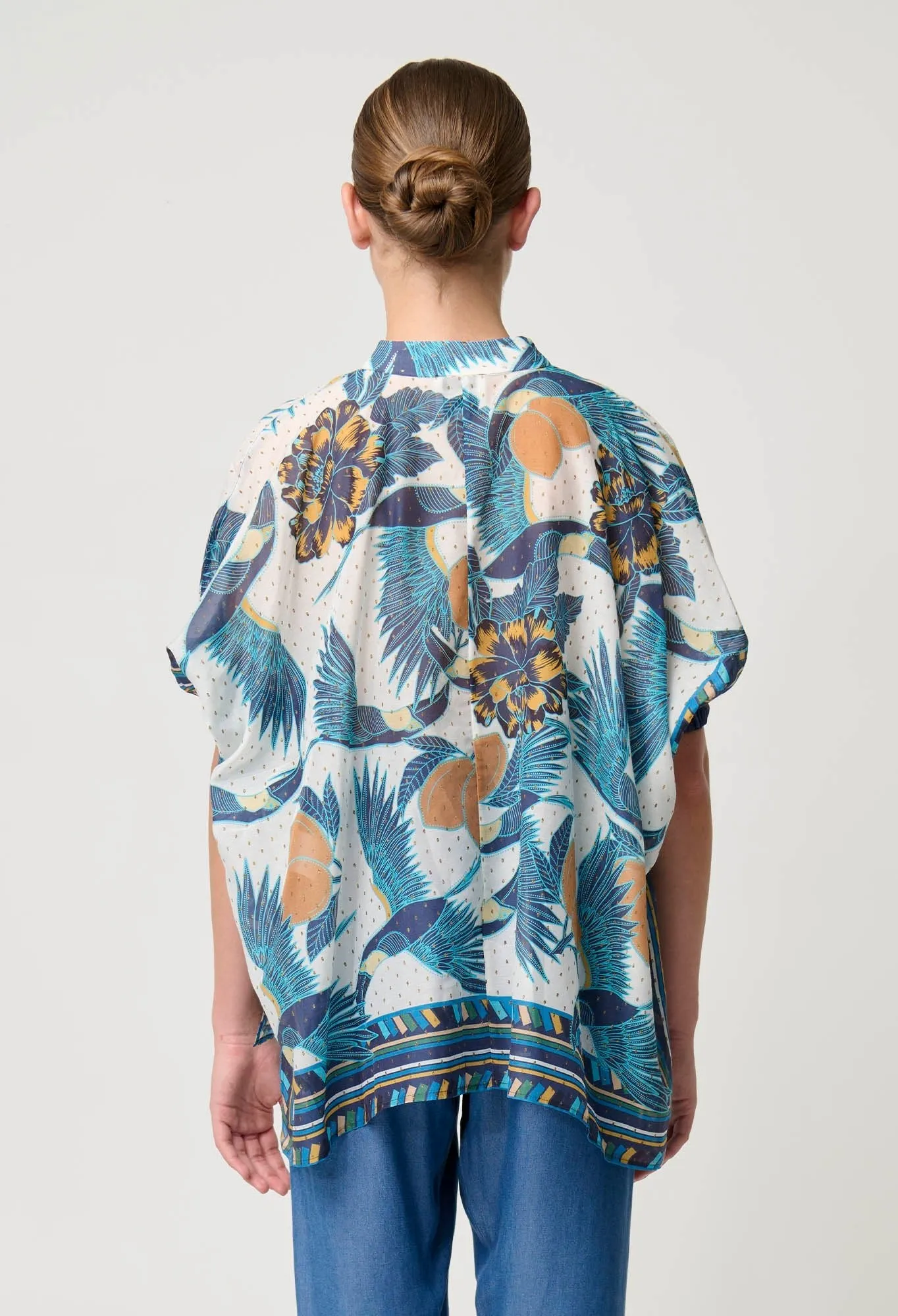 Kimona Cotton Silk Scarf Hem Top