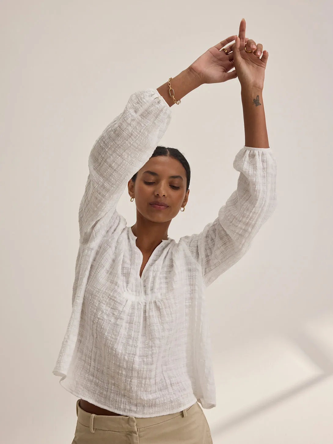 Kora Textured Gauze Top - White