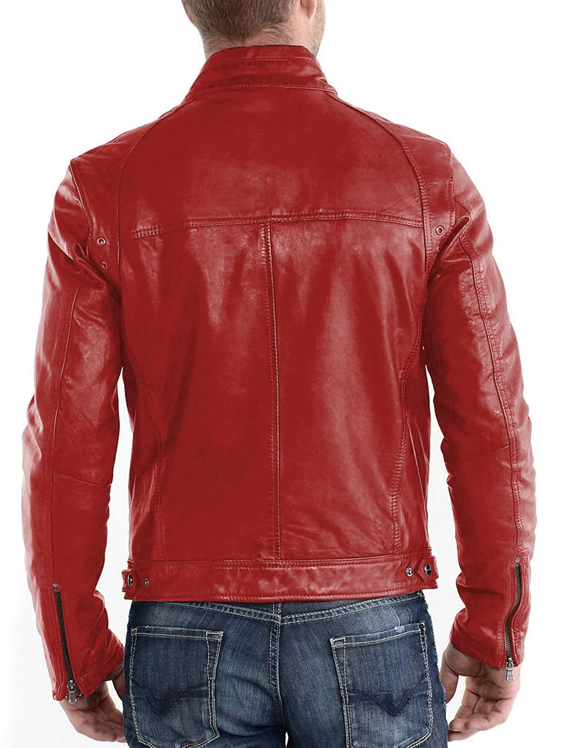Leather Jackets Hub Mens Genuine Lambskin Leather Jacket (Black, Racer Jacket) - 1501233