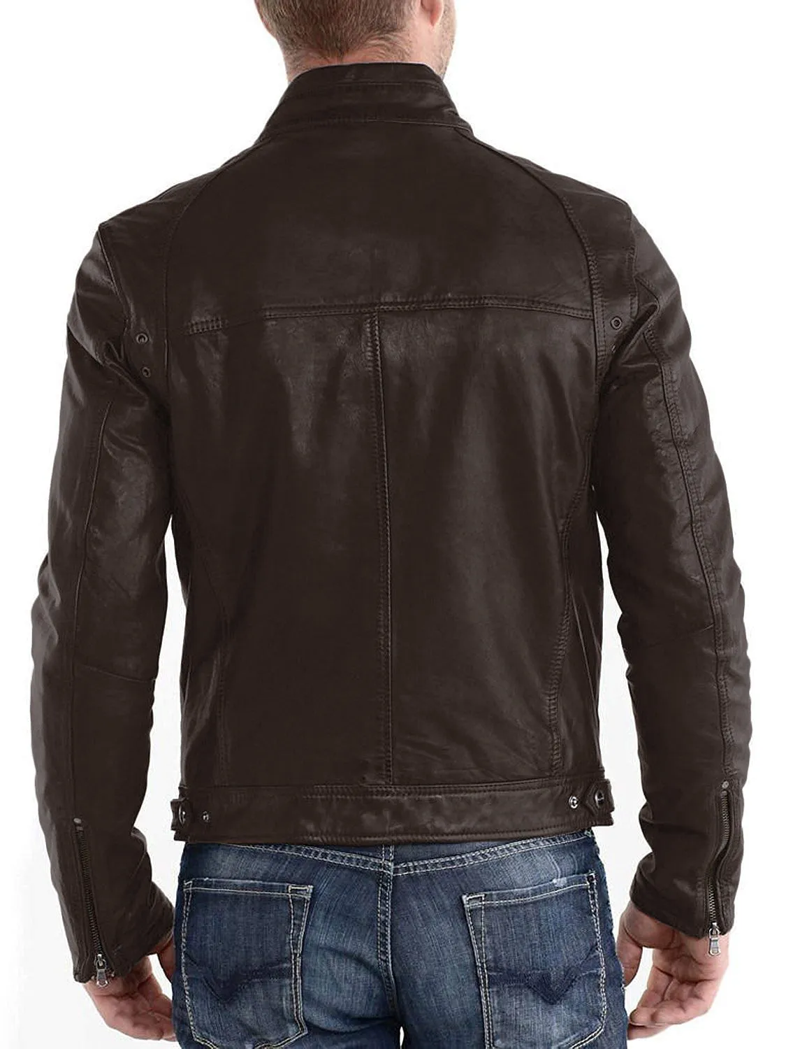 Leather Jackets Hub Mens Genuine Lambskin Leather Jacket (Black, Racer Jacket) - 1501233