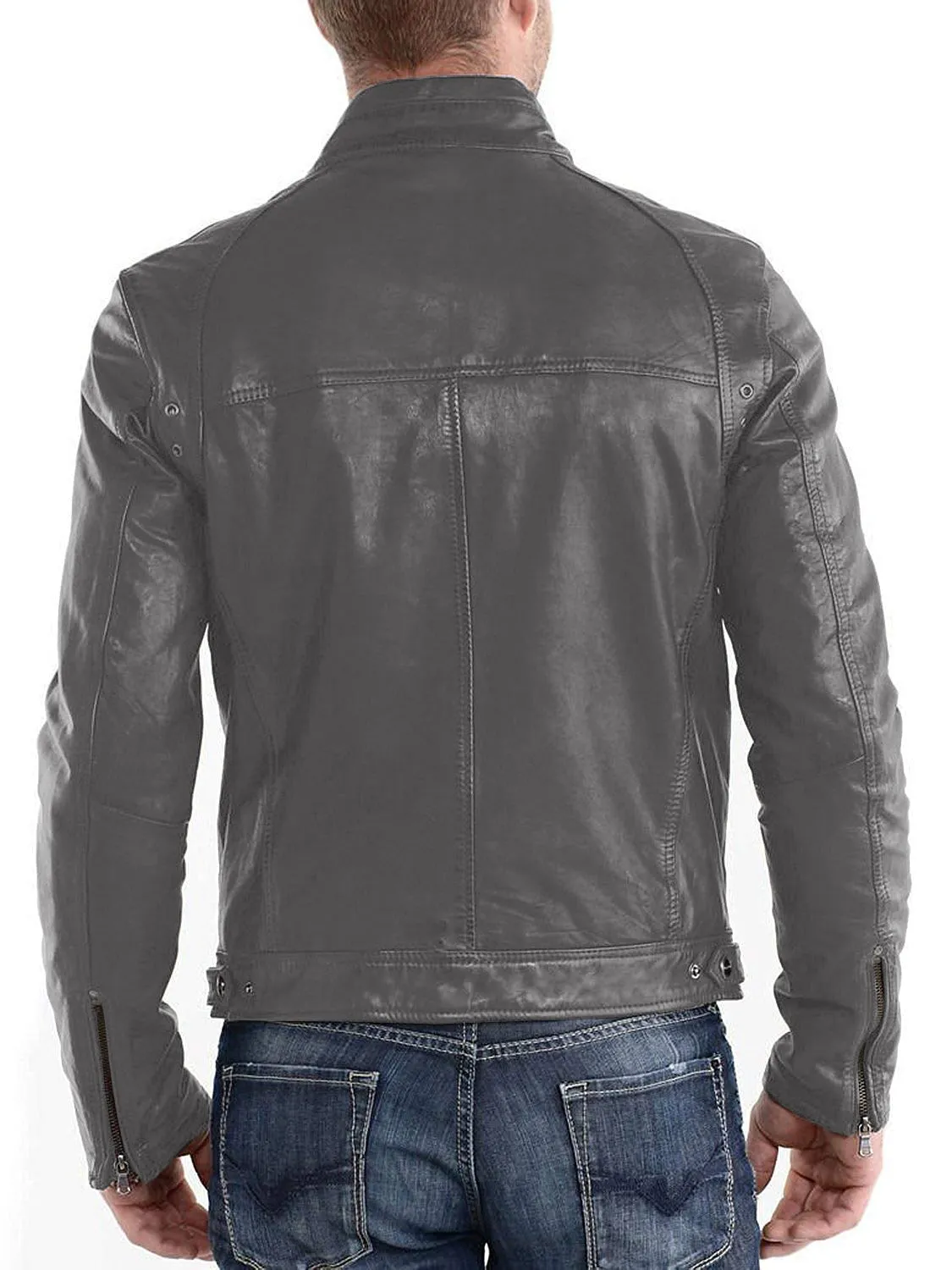 Leather Jackets Hub Mens Genuine Lambskin Leather Jacket (Black, Racer Jacket) - 1501233