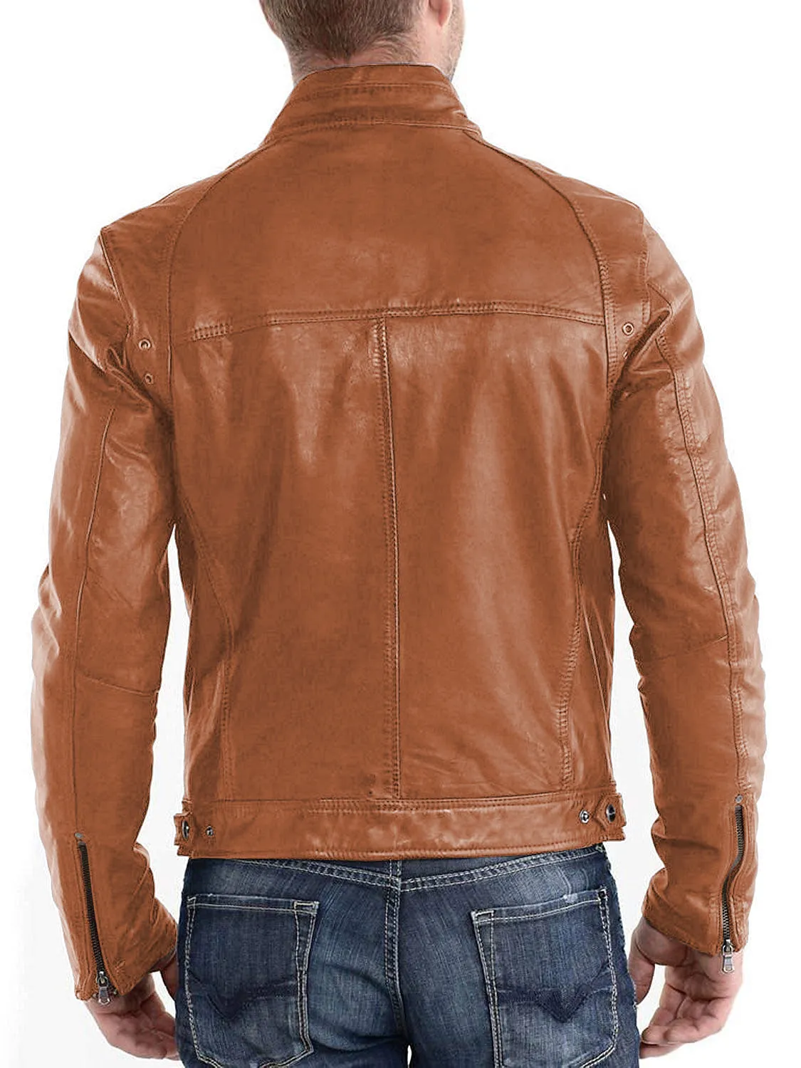 Leather Jackets Hub Mens Genuine Lambskin Leather Jacket (Black, Racer Jacket) - 1501233