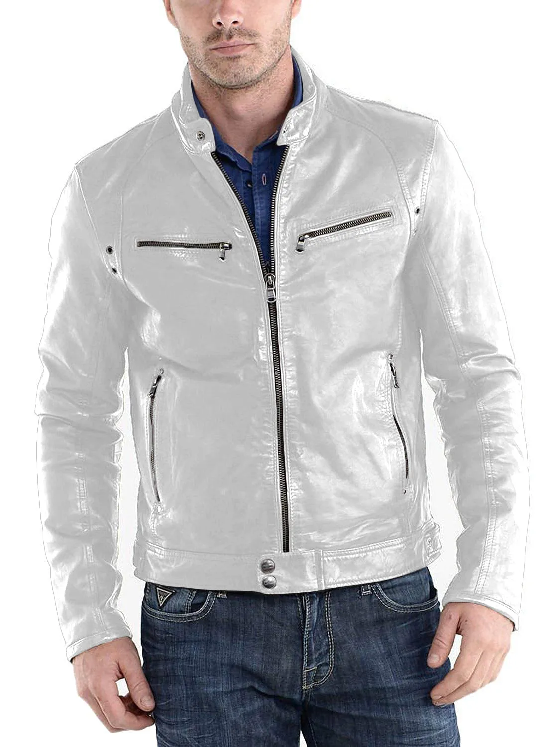 Leather Jackets Hub Mens Genuine Lambskin Leather Jacket (Black, Racer Jacket) - 1501233