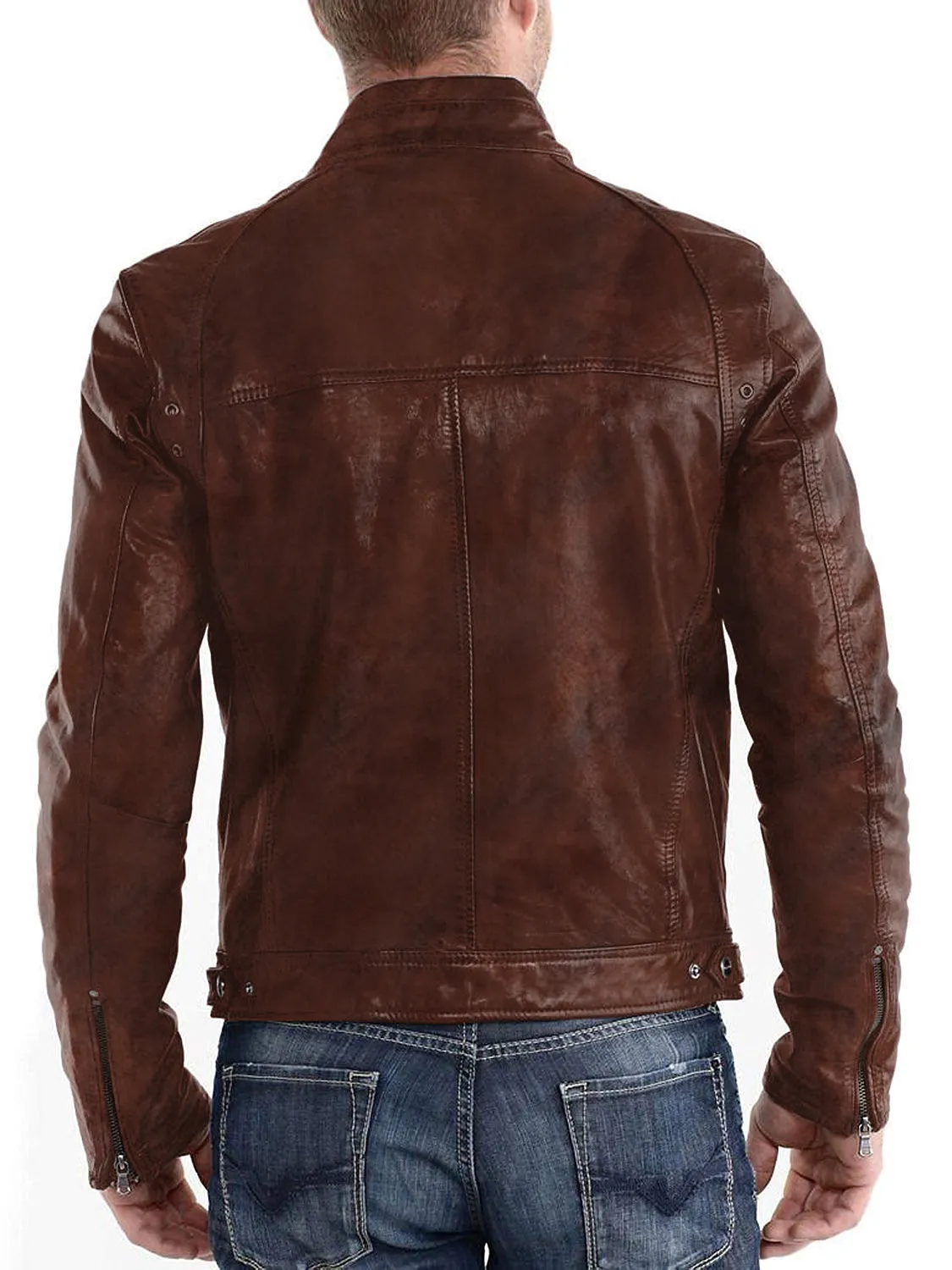 Leather Jackets Hub Mens Genuine Lambskin Leather Jacket (Black, Racer Jacket) - 1501233