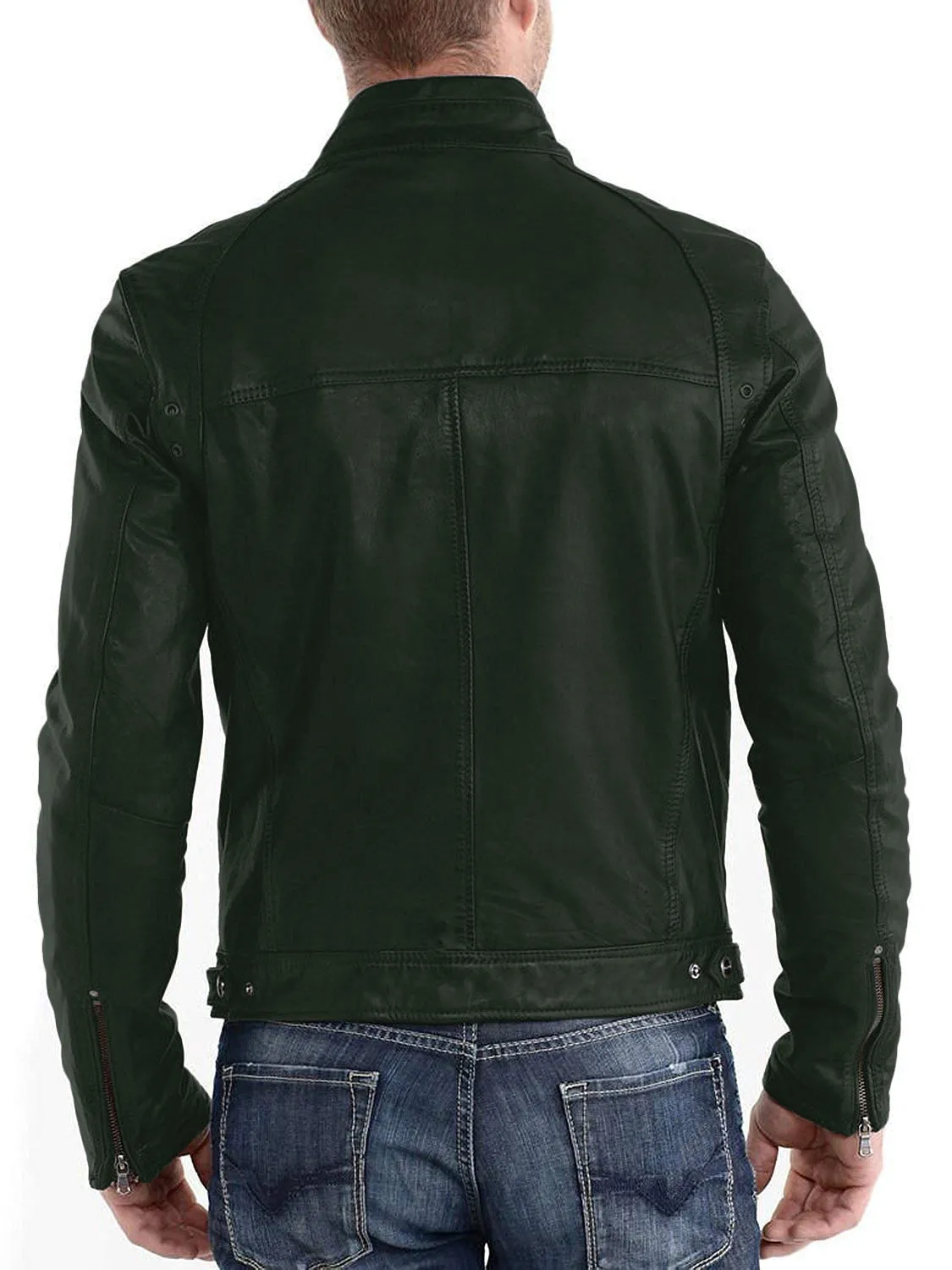 Leather Jackets Hub Mens Genuine Lambskin Leather Jacket (Black, Racer Jacket) - 1501233