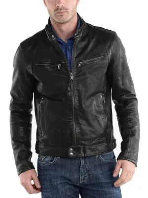 Leather Jackets Hub Mens Genuine Lambskin Leather Jacket (Black, Racer Jacket) - 1501233