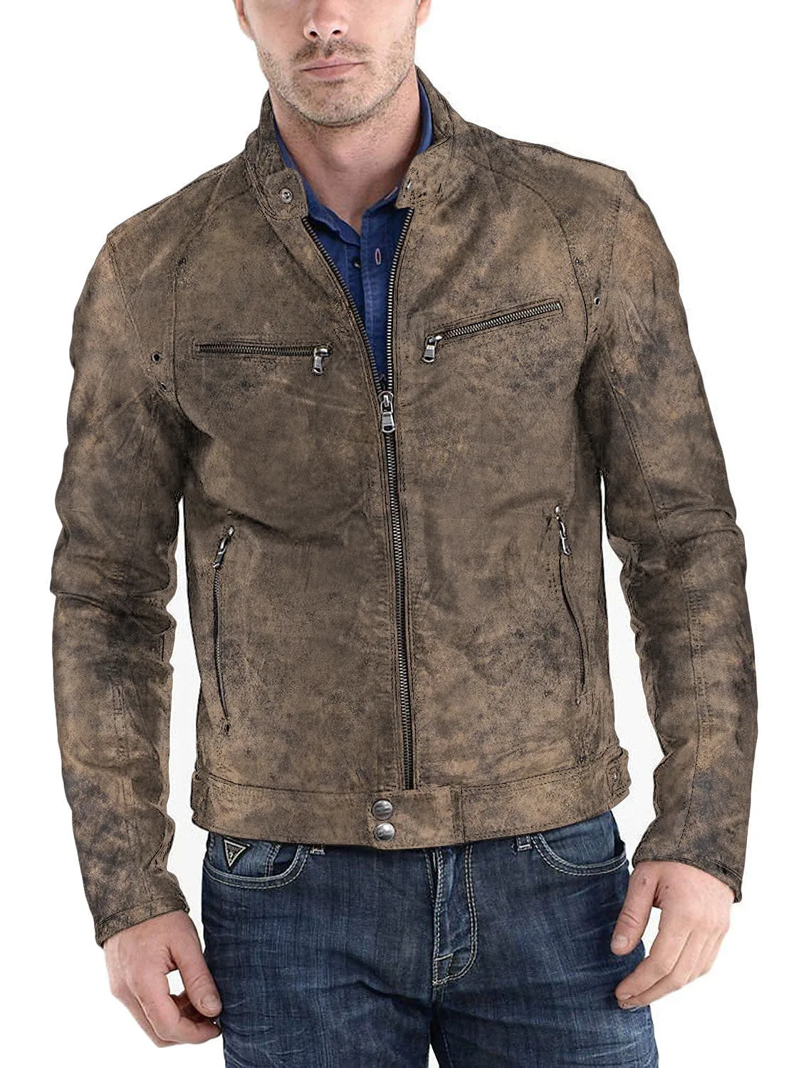 Leather Jackets Hub Mens Genuine Lambskin Leather Jacket (Black, Racer Jacket) - 1501233
