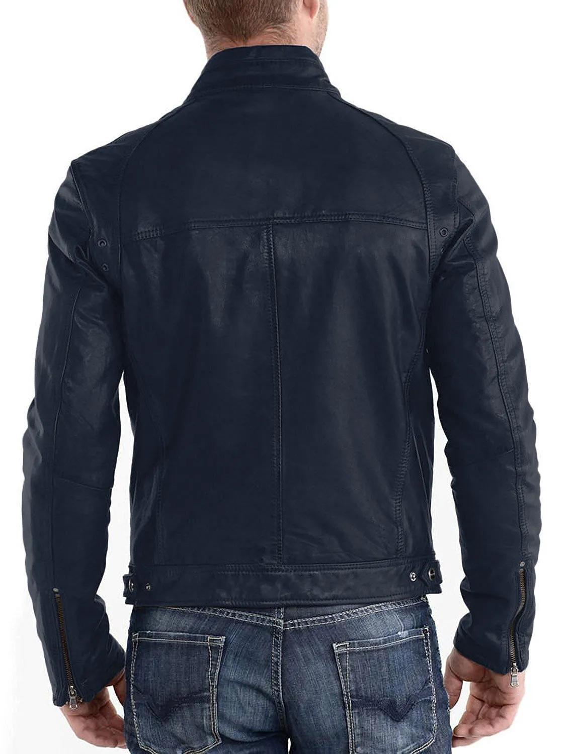 Leather Jackets Hub Mens Genuine Lambskin Leather Jacket (Black, Racer Jacket) - 1501233