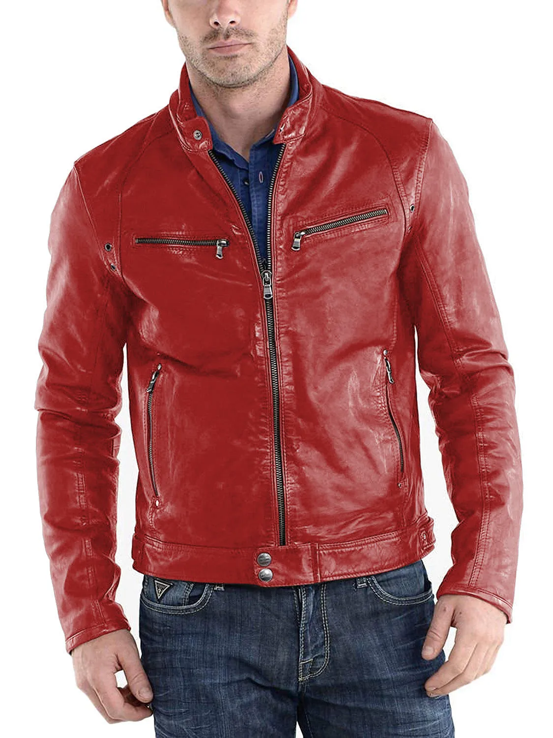 Leather Jackets Hub Mens Genuine Lambskin Leather Jacket (Black, Racer Jacket) - 1501233