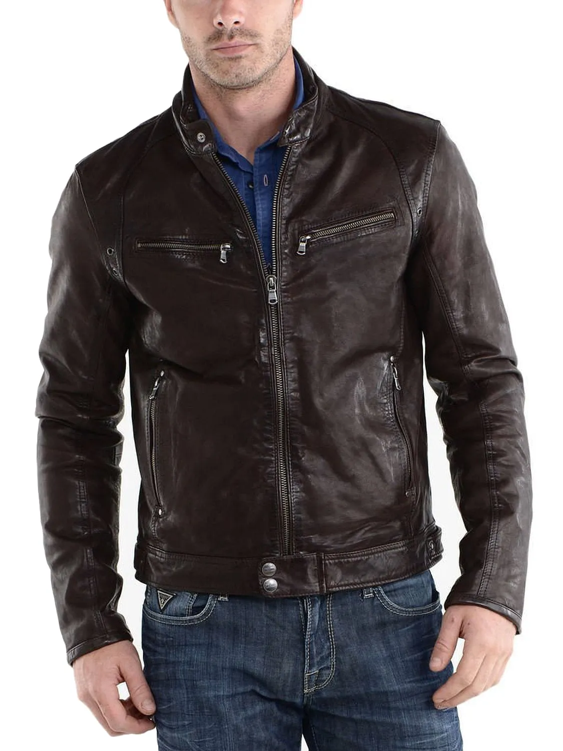 Leather Jackets Hub Mens Genuine Lambskin Leather Jacket (Black, Racer Jacket) - 1501233