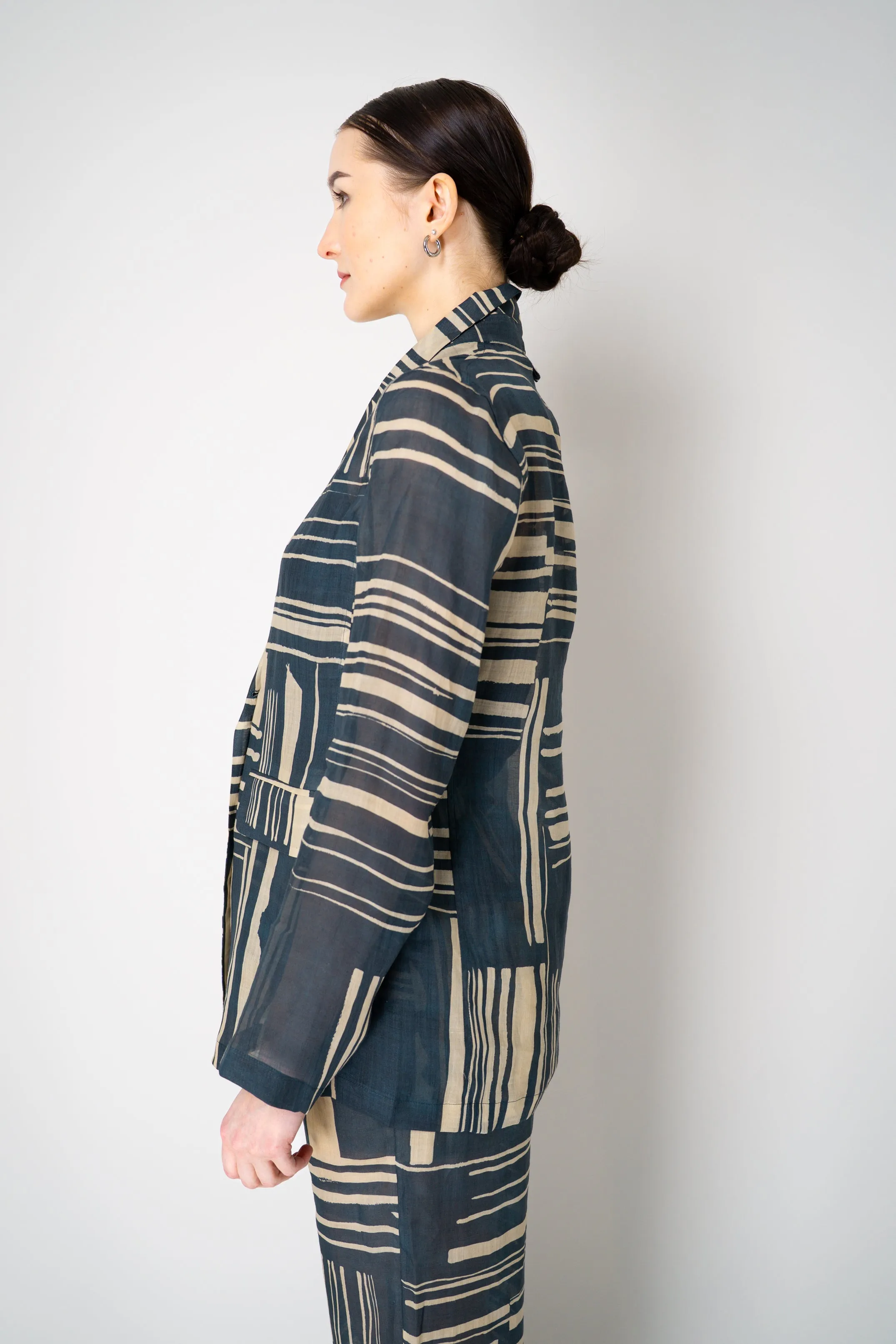 Lorena Antoniazzi Double Breasted Ramie Blazer in Blue and Beige