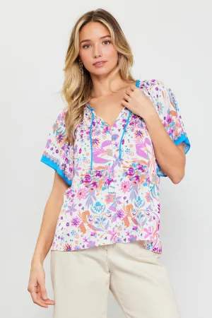 Magnolia Border Print Short Sleeve Top