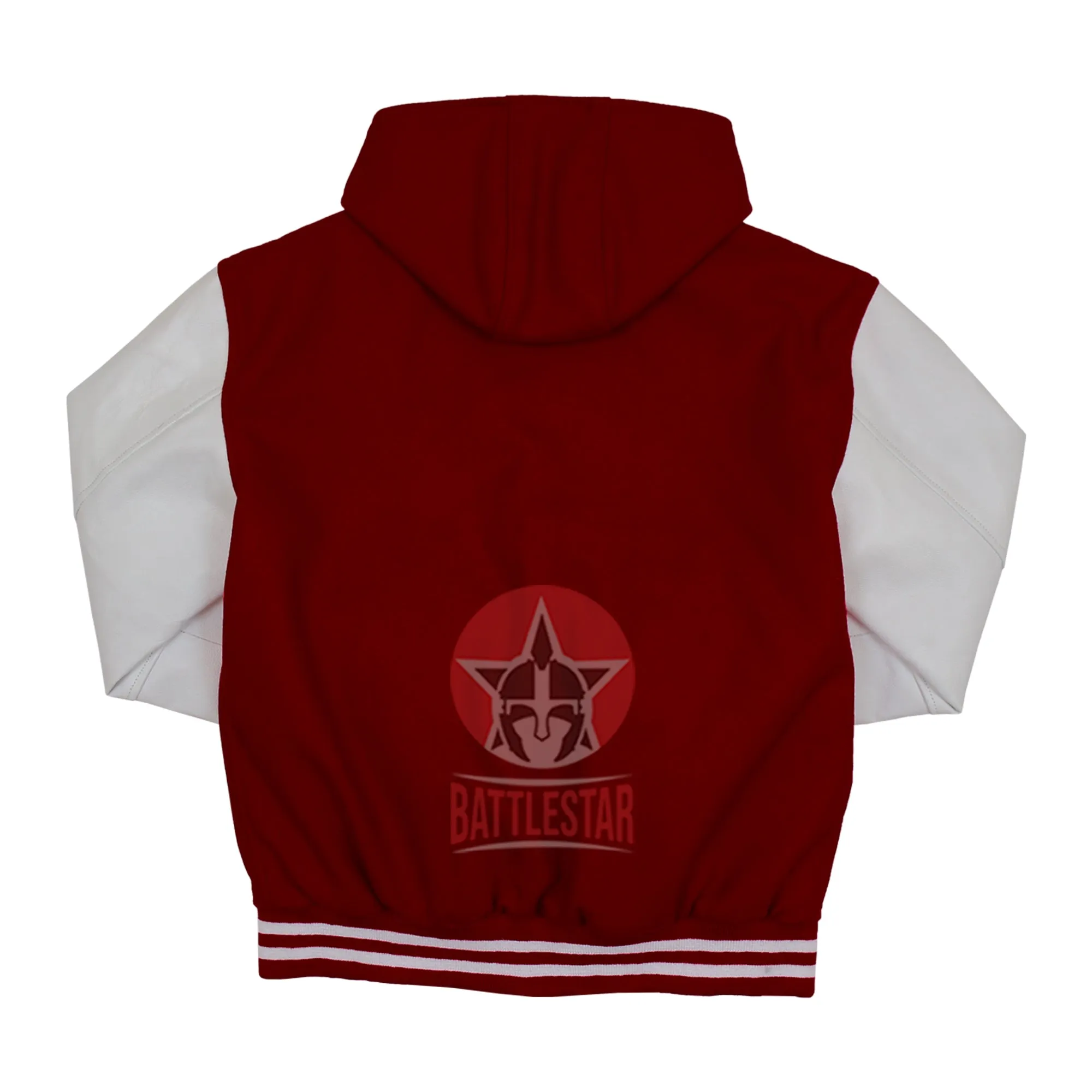 Maroon Wool White Leather Sleeves Hooded Varsity Jacket