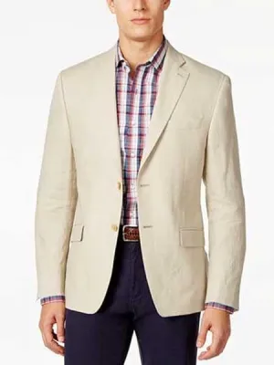 Mens Lightweight Blazer - Men's 2 Button Tan Solid Linen Classic Fit Sport Coat Blazer