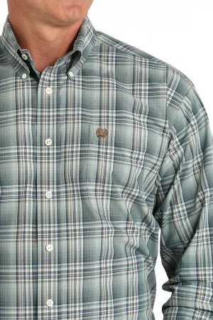 Men's White Geo and Teal Striped Button Down Shirt