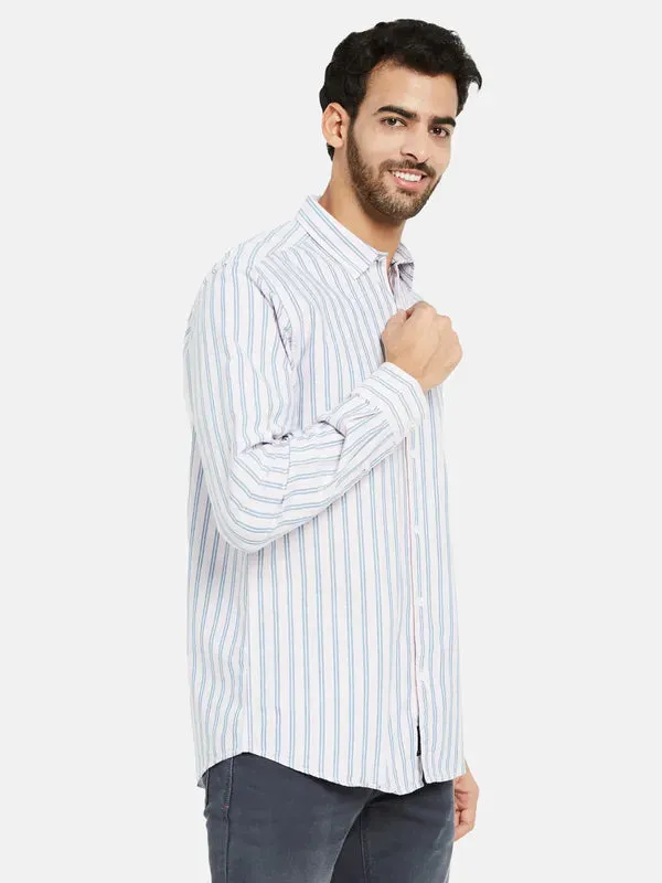 Mettle Men Cream-Coloured Opaque Striped Casual Shirt