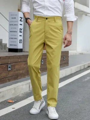 Mustard Yellow Slant Pockets Zipper Fly Tailored Trousers