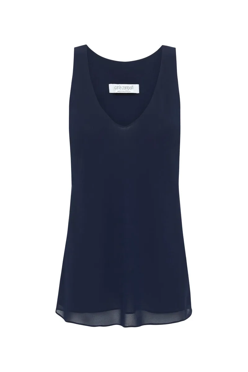 NAVY GEORGETTE V-NECK CAMISOLE