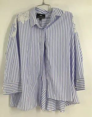 NWT Coco Colette Women's White Blue Striped Button-Up Shirt - Size Medium
