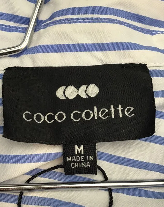 NWT Coco Colette Women's White Blue Striped Button-Up Shirt - Size Medium