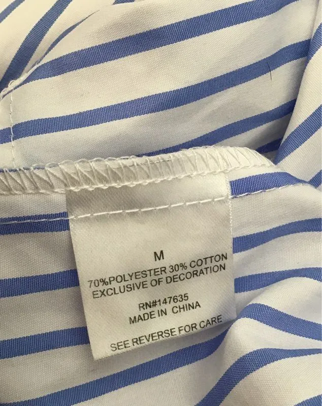 NWT Coco Colette Women's White Blue Striped Button-Up Shirt - Size Medium
