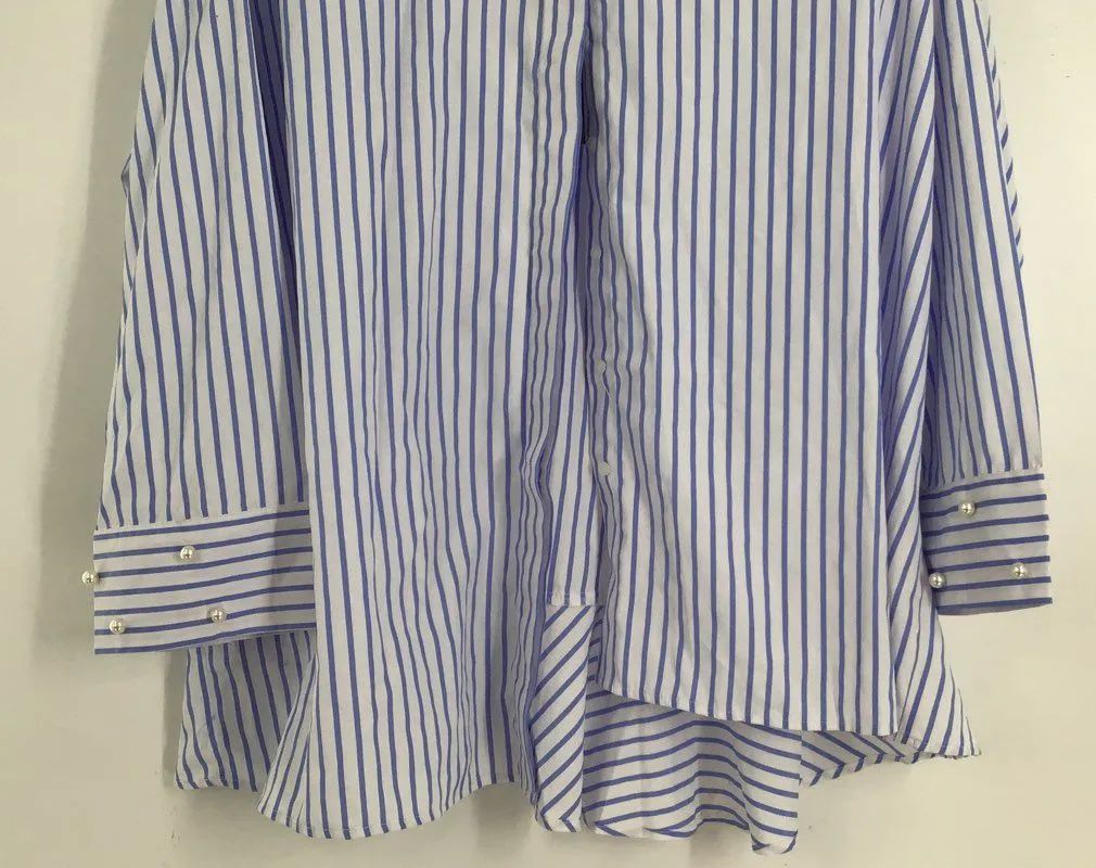 NWT Coco Colette Women's White Blue Striped Button-Up Shirt - Size Medium
