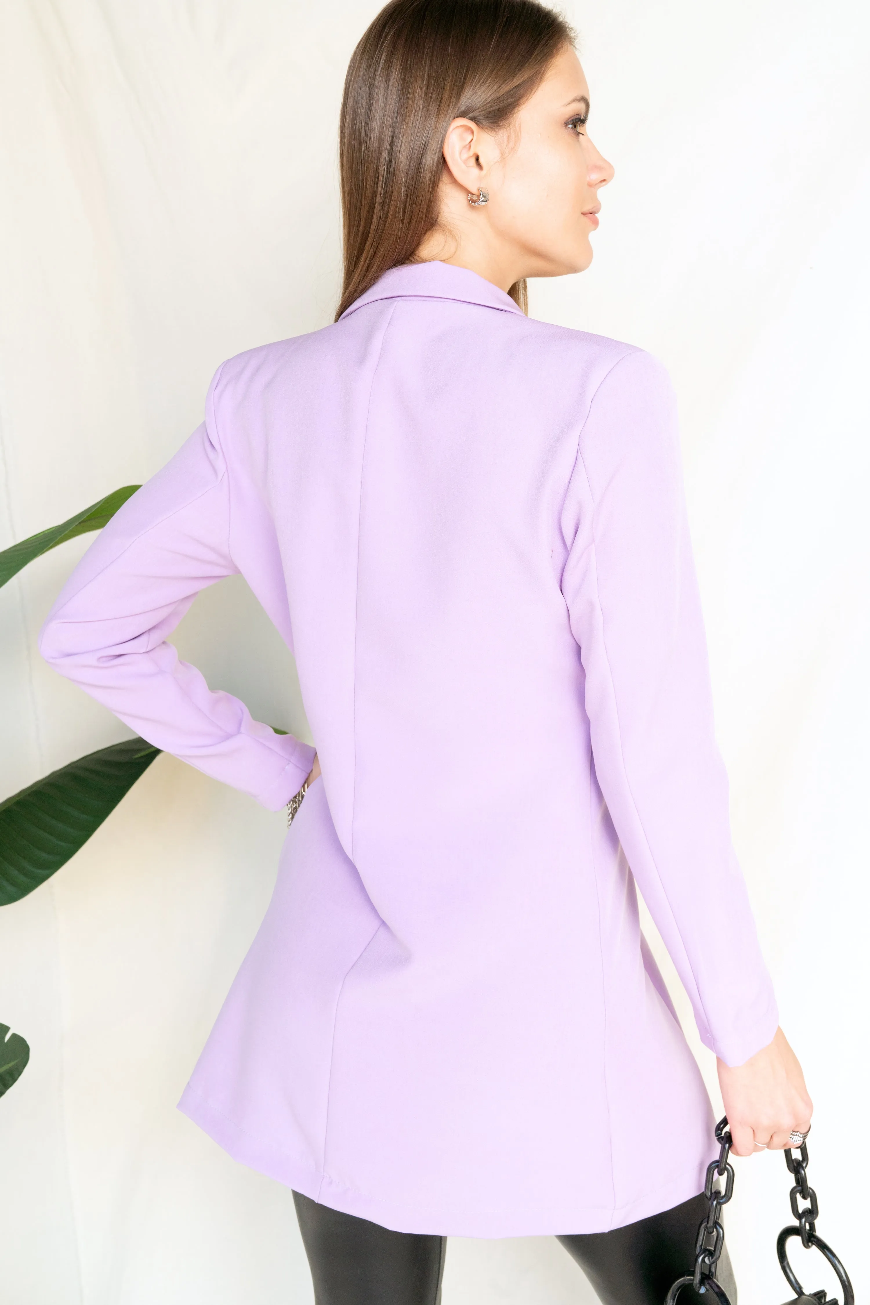 One Silver Button Detail Notch Collar
