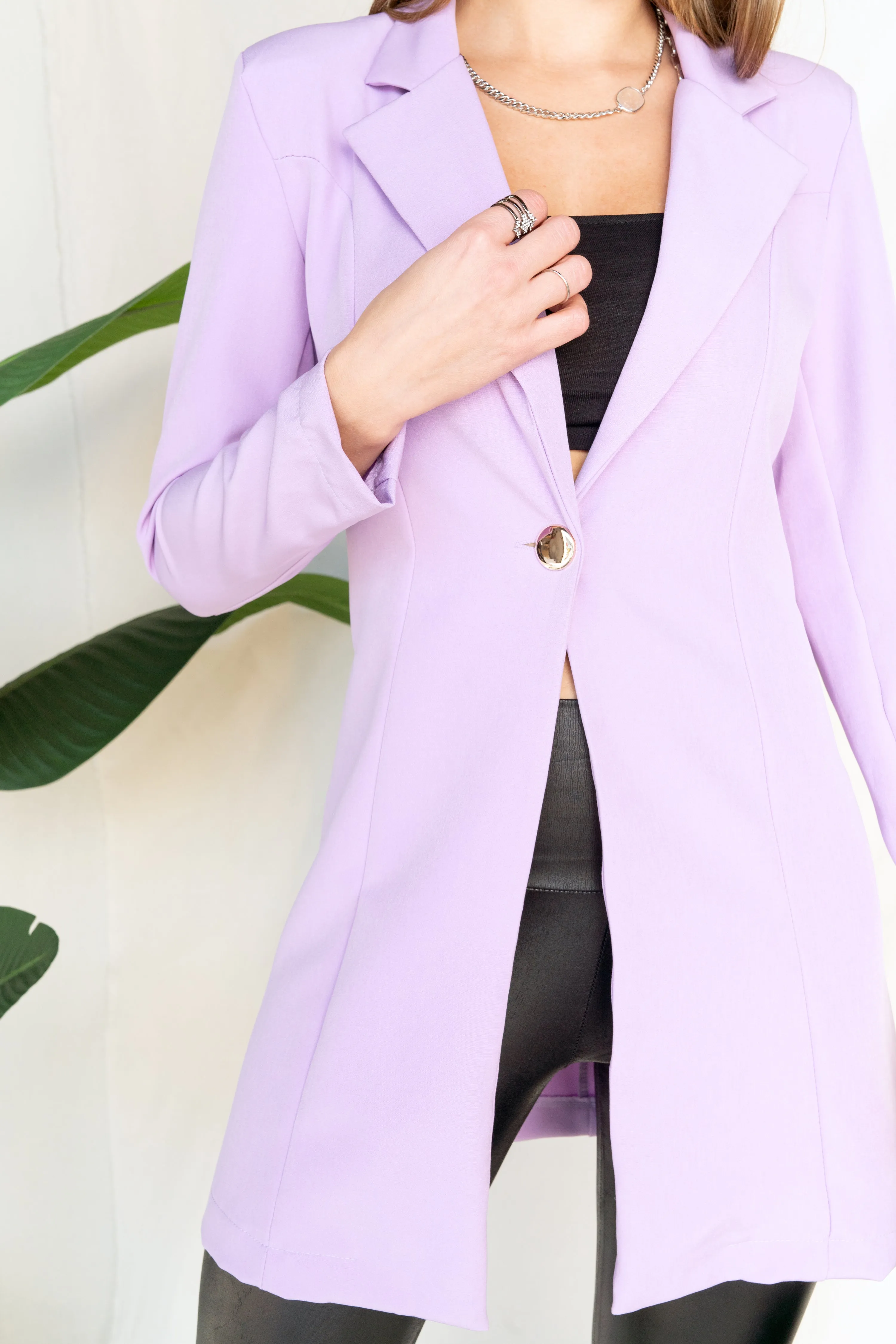 One Silver Button Detail Notch Collar