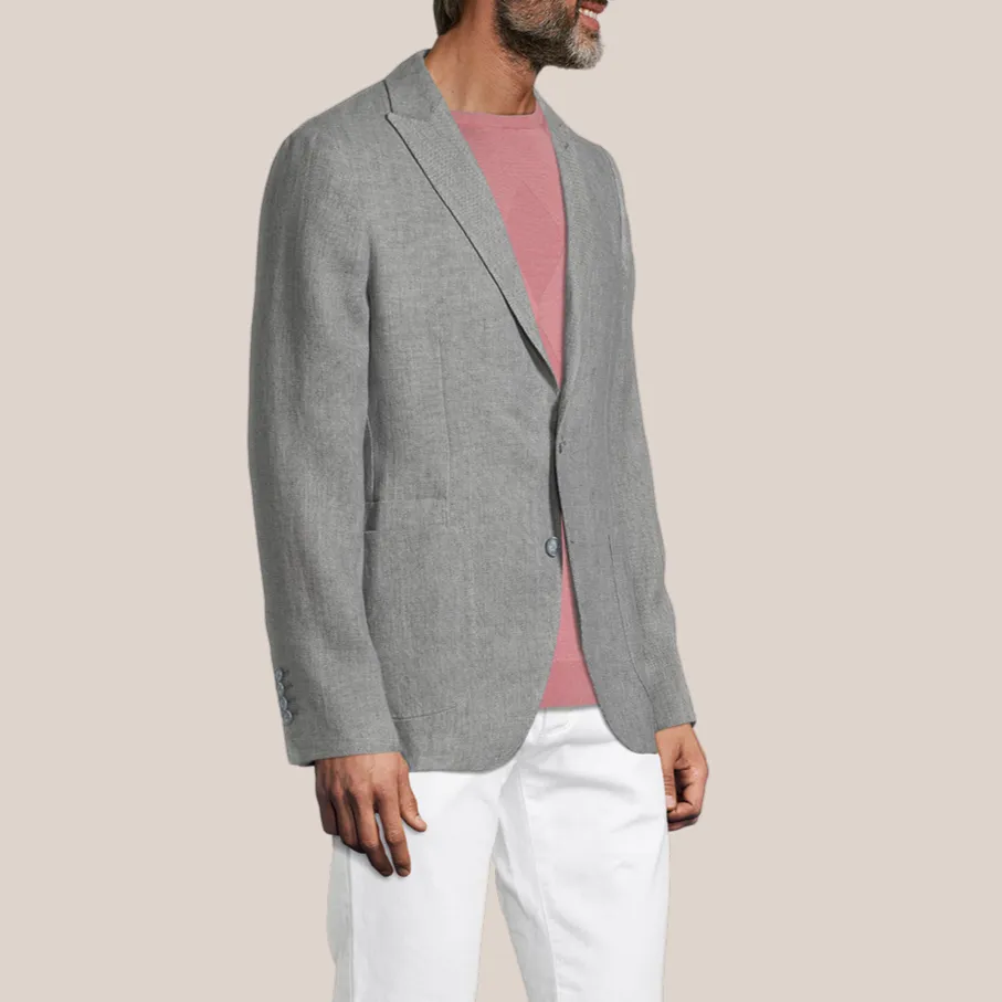 Patch Pocket Peak Lapel Linen Blazer - Grey