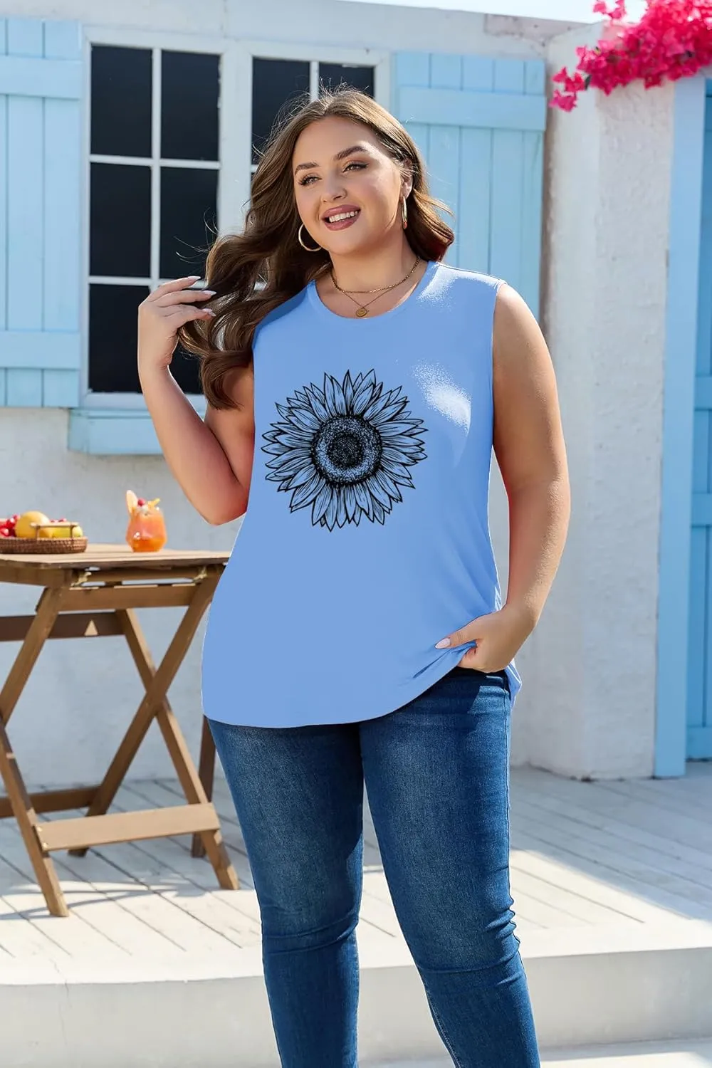 Plus Size Tops for Women Sleeveless Summer Tank Top Loose Fit Casual Tunics Shirts 1XL - 5XL