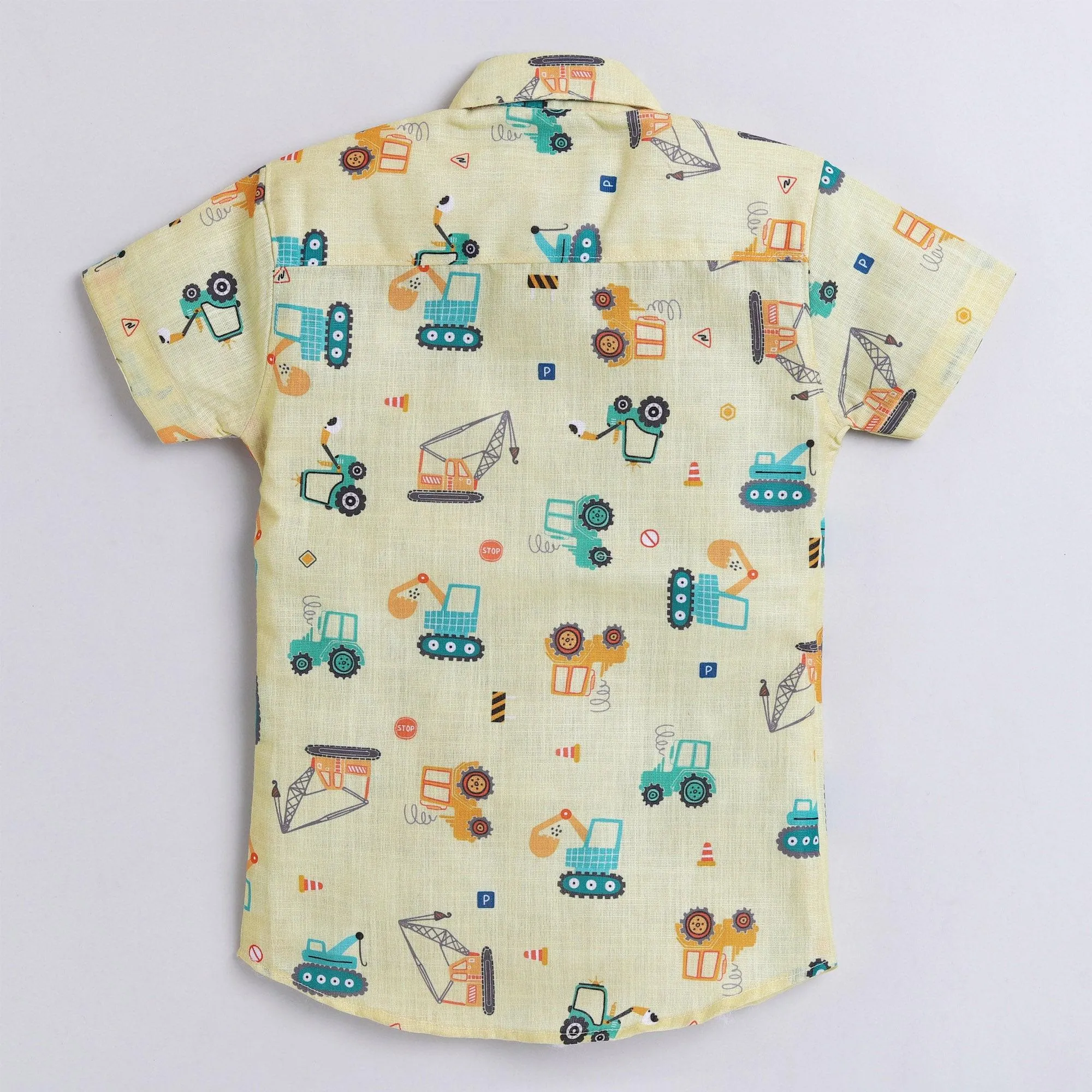 Polka Tots Full Half Sleeve Shirt With Inside Tshirt JCB Print - Yellow