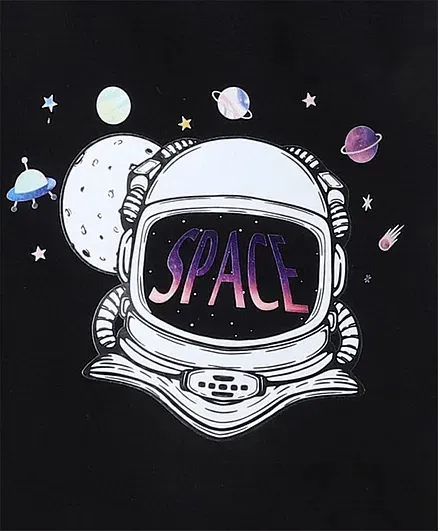 Polka Tots Full Sleeves Astronaut Print Tee - Black