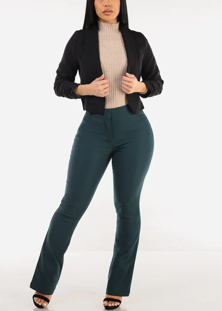 Quarter Sleeve Open Front Crop Blazer Black