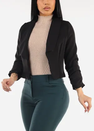 Quarter Sleeve Open Front Crop Blazer Black