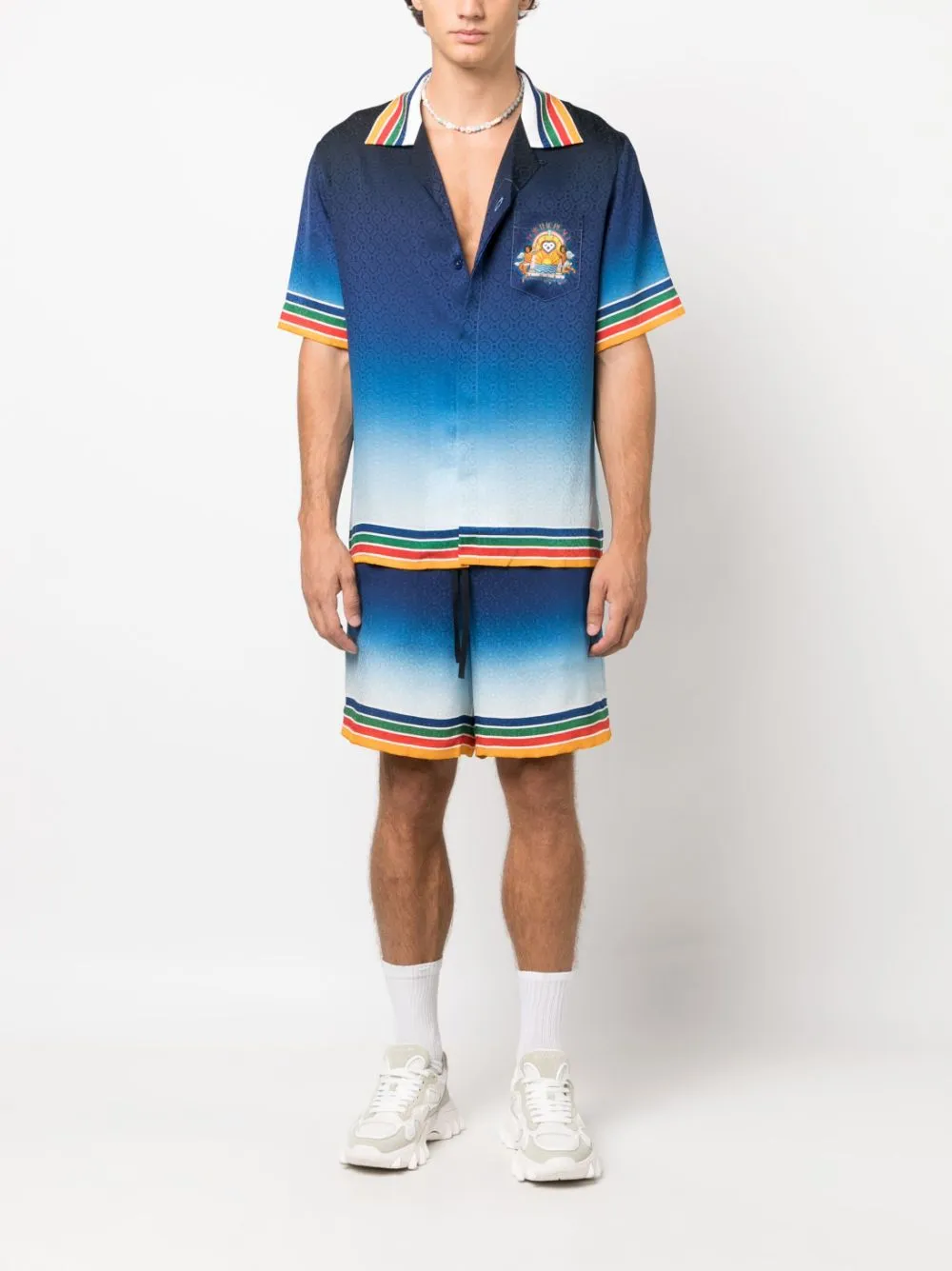Rainbow monogram silk shorts