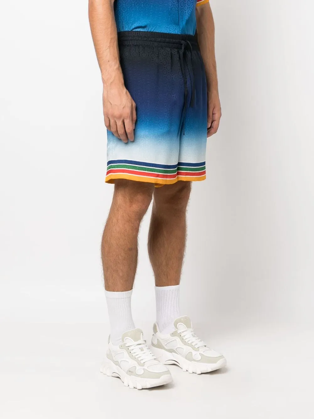 Rainbow monogram silk shorts
